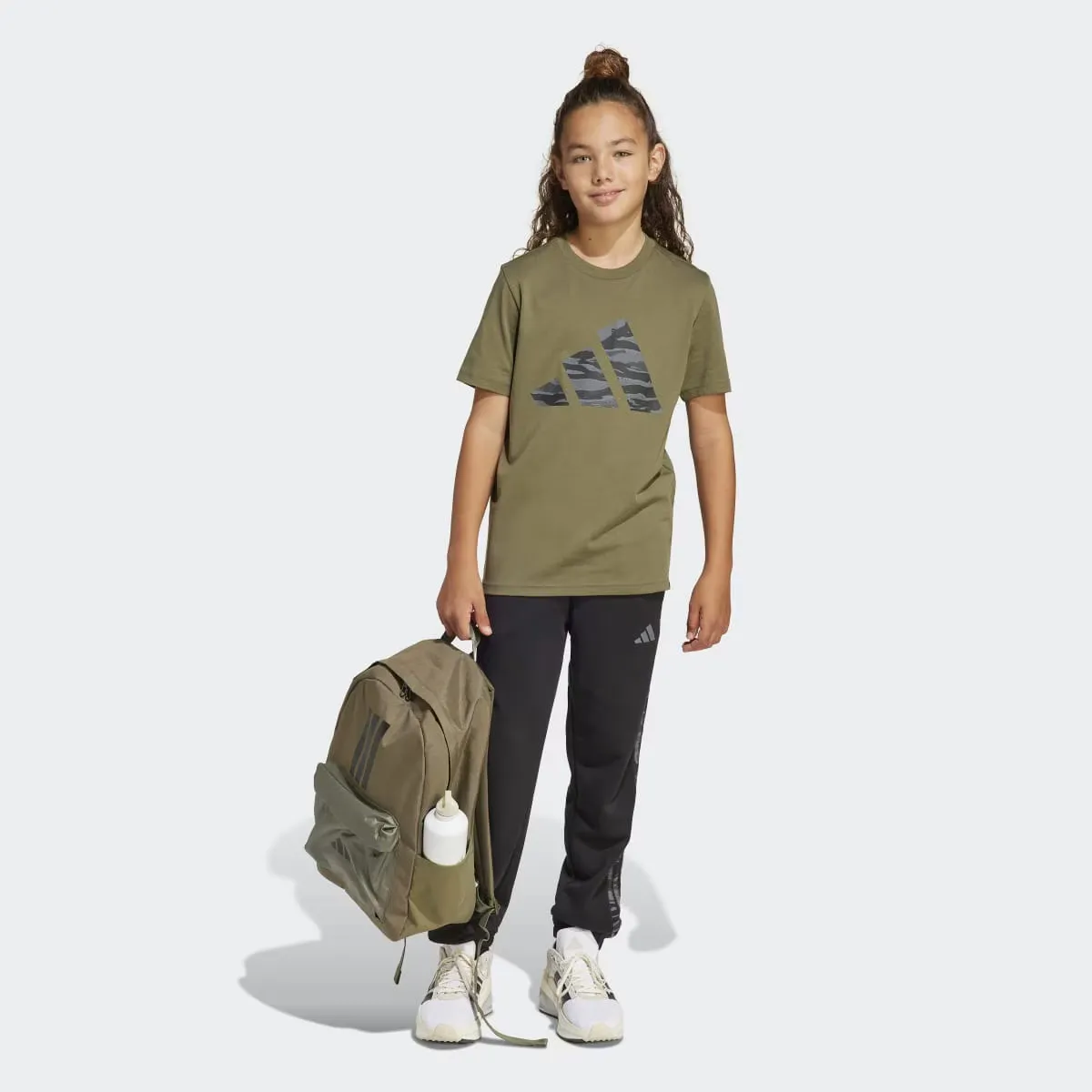 Детская футболка с камуфляжным принтом Adidas, зеленый — фото 3