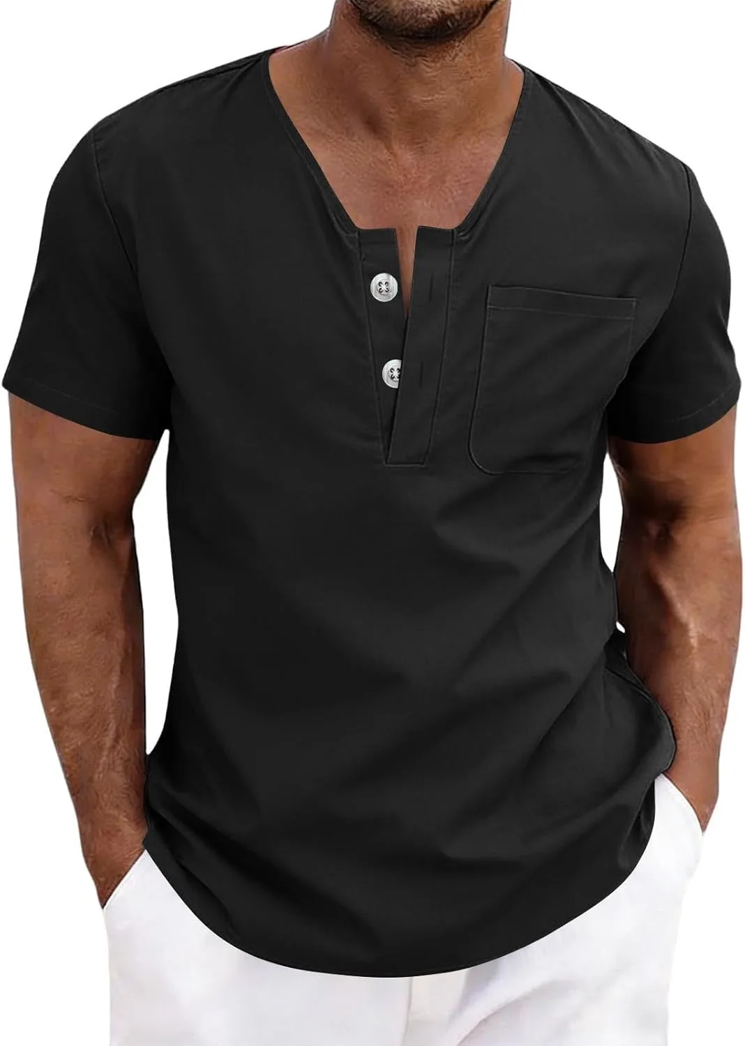 

Мужская льняная рубашка хенли с коротким рукавом