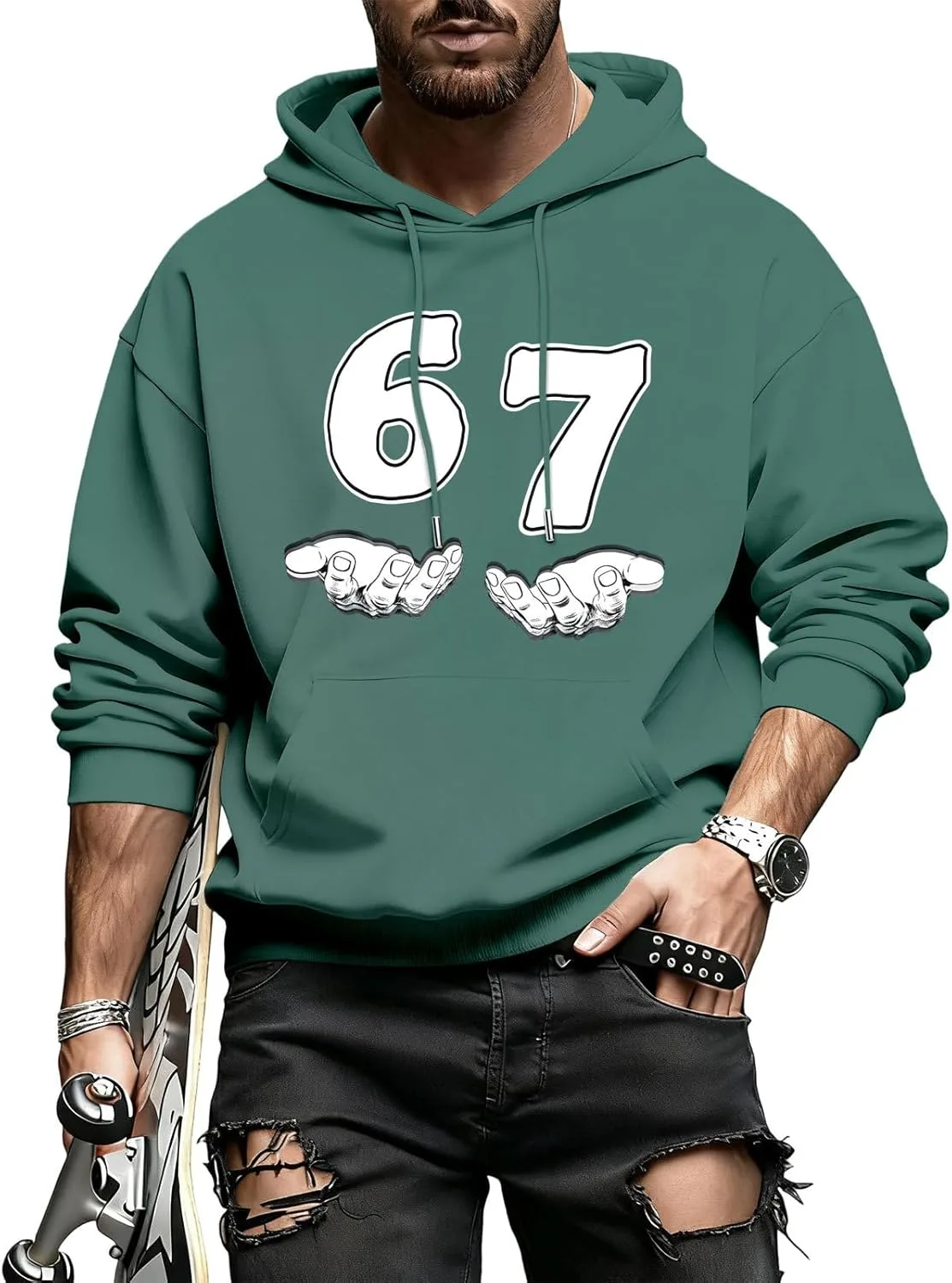 

Графический худи для мужчин 67 Hands Oversized, повседневный с длинным рукавом