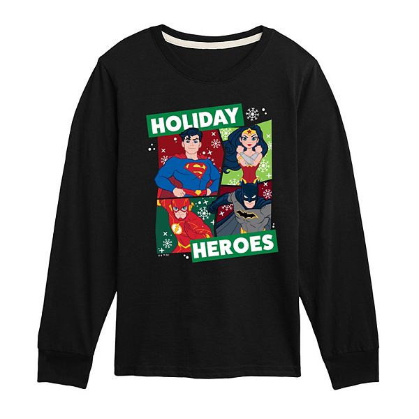 

Футболка с длинным рукавом Justice League Holiday Heroes для мальчиков 8-20 Licensed Character, Black