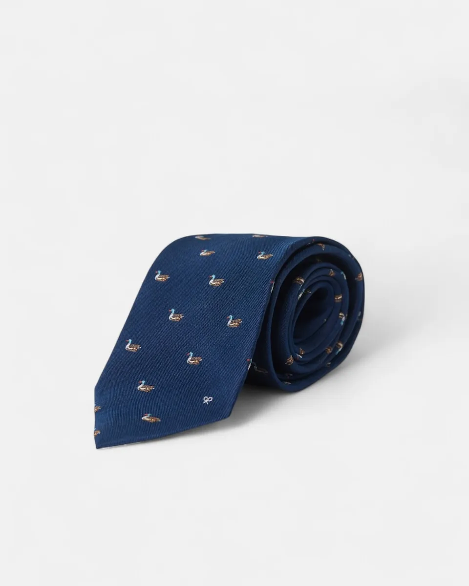 

Галстук с узорами утки и синей ракеткой Silbon, темно-синий