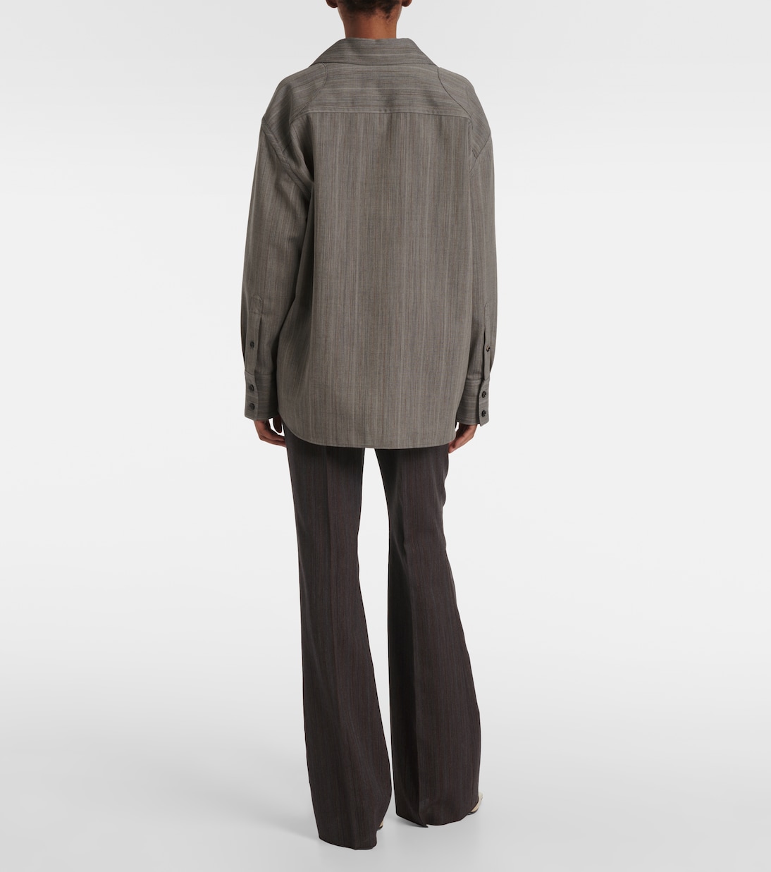 Украшенная полосатая шерстяная рубашка Bottega Veneta, Vulcano/Bean Melange — фото 3