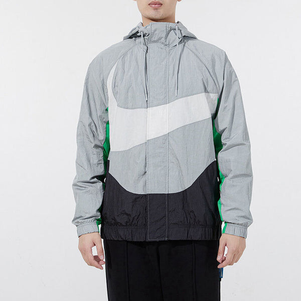 Куртка Nike Sportswear Swoosh Contrasting Colors Large Logo hooded Woven Jacket Gray, серый — фото 3