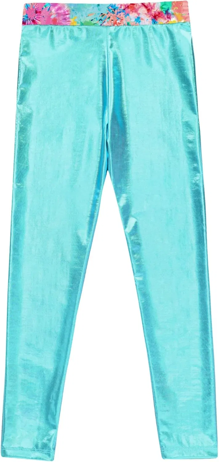 Леггинсы блестящие металлик Loodgao для девочек, цвет Metallic,cyan — фото 3