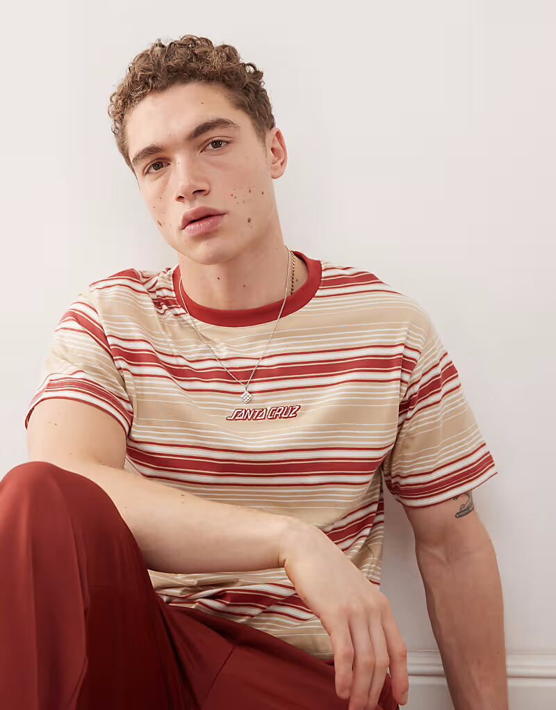 

Футболка в полоску красного и бежевого цветов Santa Cruz, Красный, Футболка в полоску красного и бежевого цветов Santa Cruz