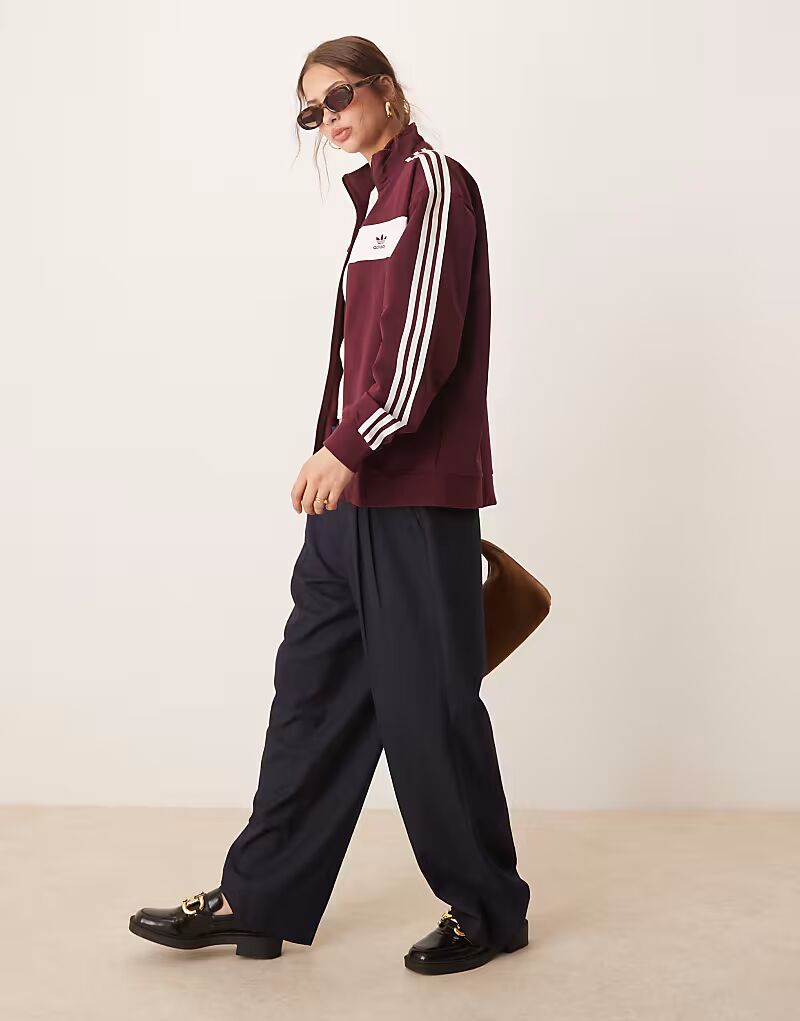 Спортивная куртка Adidas Originals в стиле ретро бордового цвета — фото 2