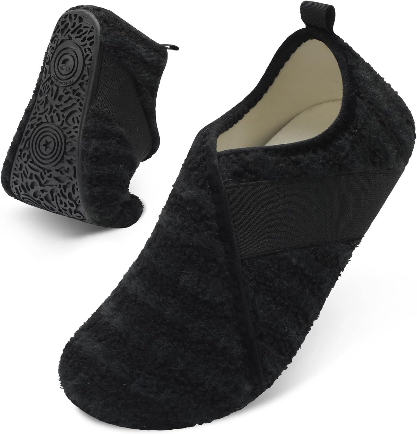 

Домашние тапочки Besroad для женщин и мужчин, удобные тапочки-носки с меховой отделкой, мягкой резиновой подошвой для дома, спальни, путешествий и йоги, черный