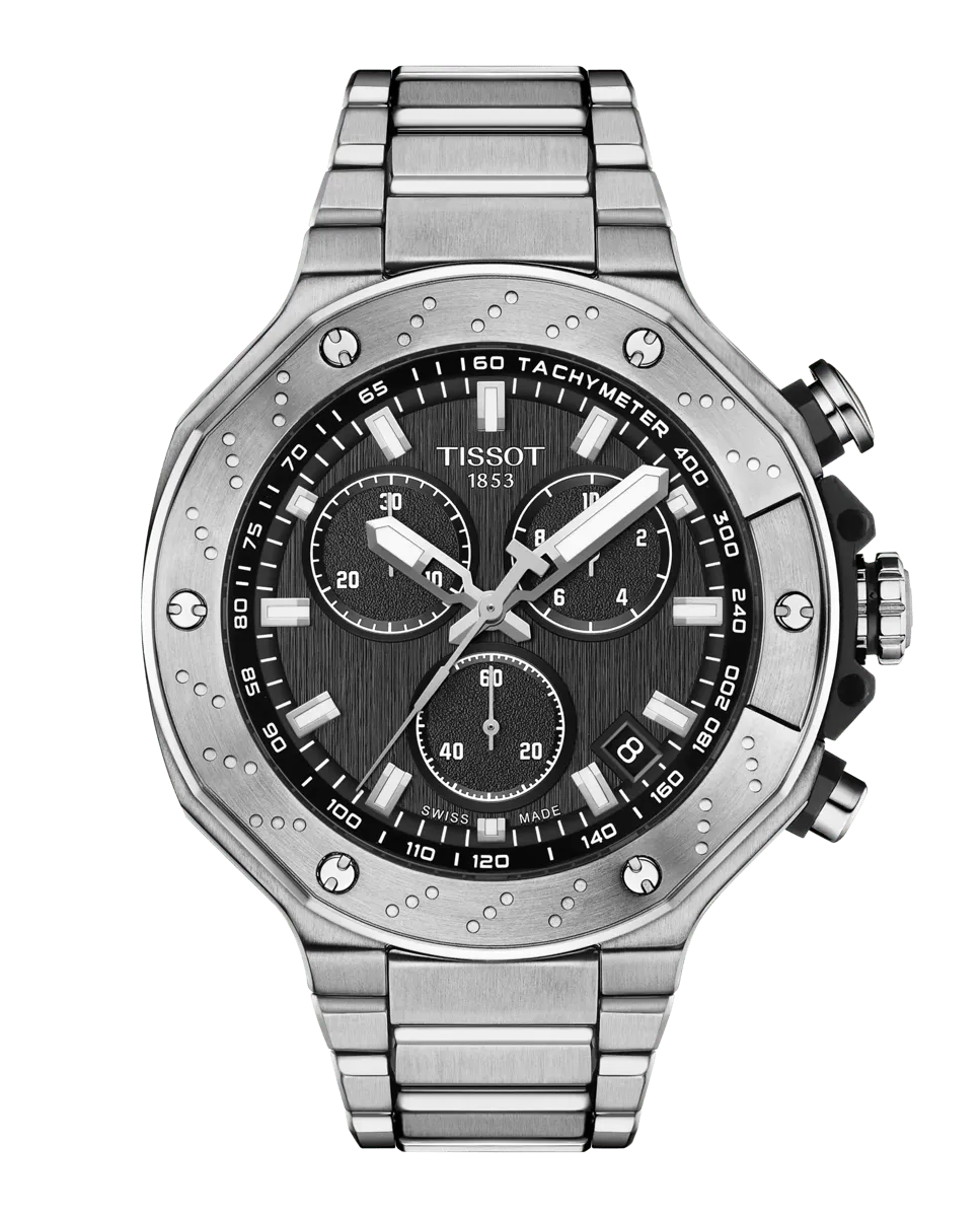 

Мужские часы Tissot T-Race Chronograph из стали, 45 мм, серые, серебряный