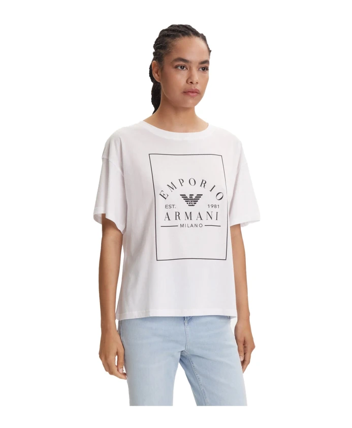 

Белая футболка с напечатанным логотипом Emporio Armani, белый