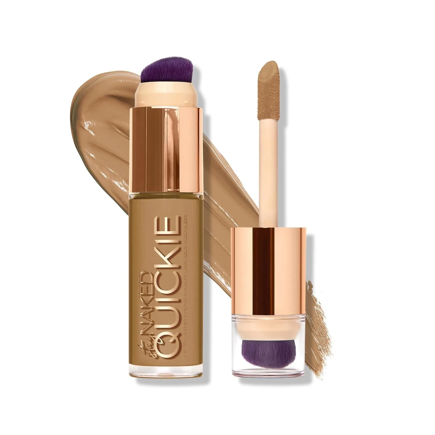 Urban Decay Quickie 24HR Full Coverage Waterproof Concealer, матовое покрытие Natural, увлажняющий витамин E, двусторонняя кисть и аппликатор, некомедогенный, веганский, без жестокости - 15 мл, 50WY (tan warm yellow)