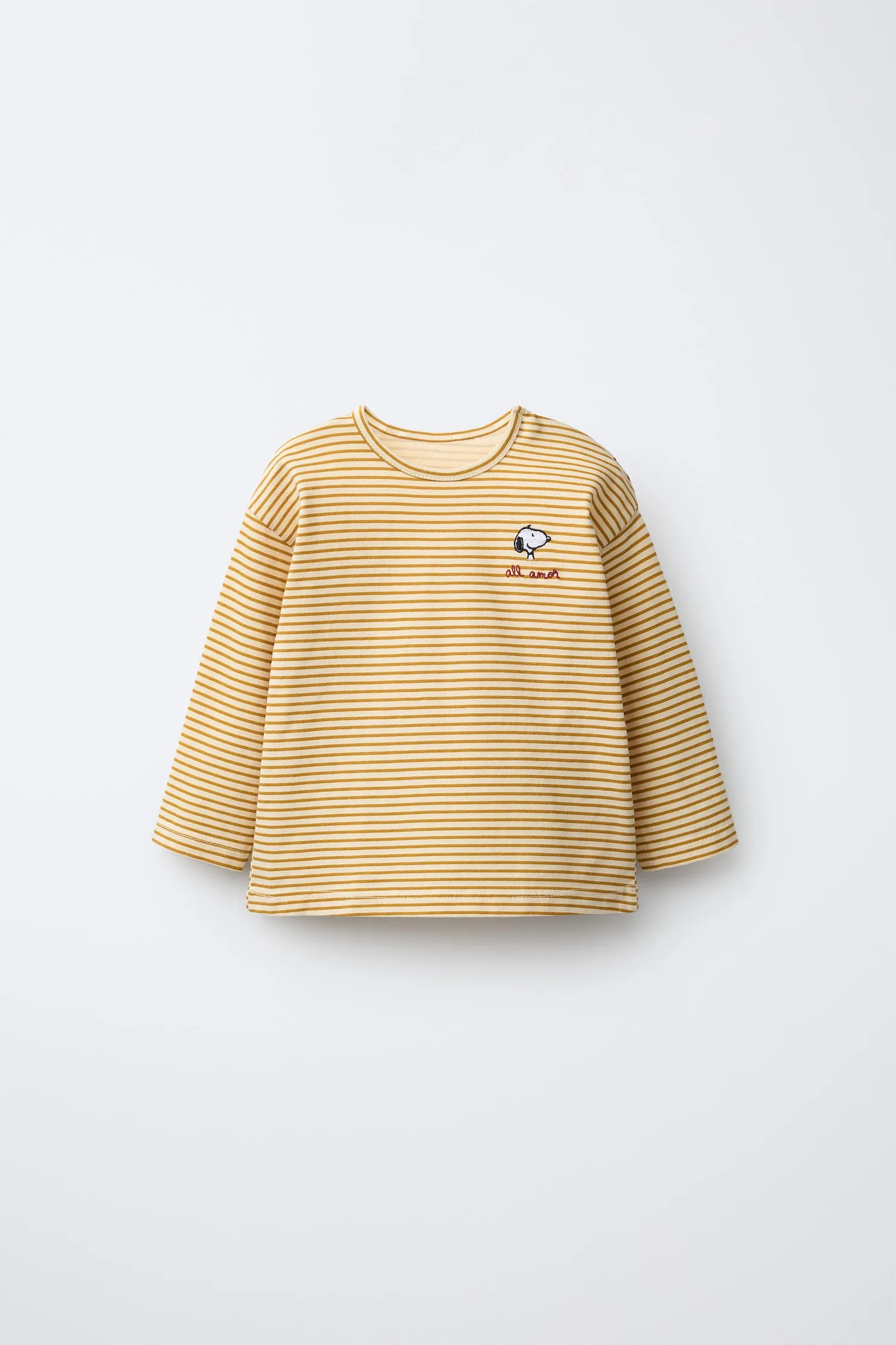 Полосатая футболка snoopy peanuts Zara, охра