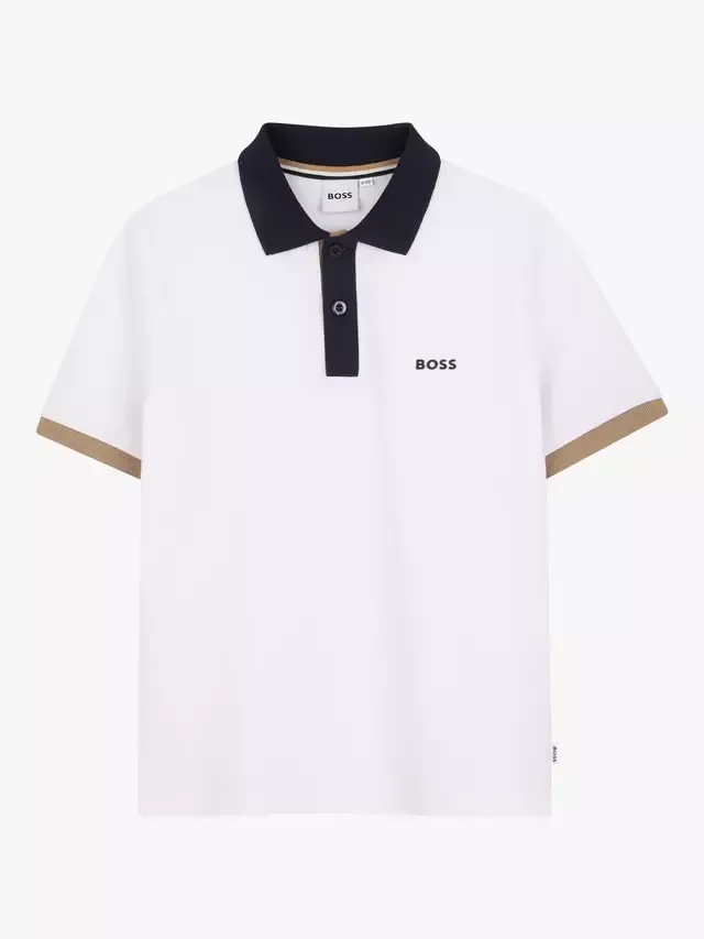 Детская поло-рубашка с коротким рукавом, белая HUGO BOSS