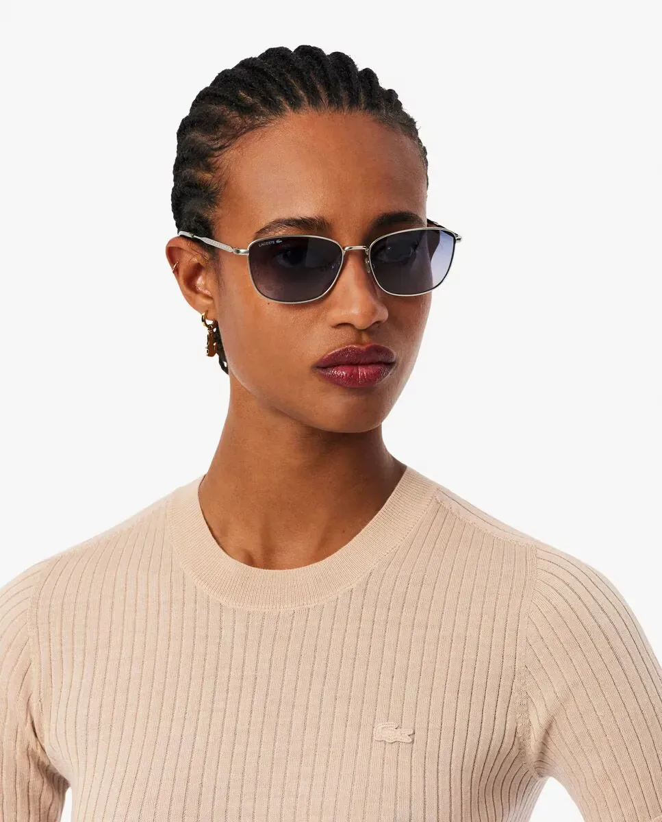 Свитер Lacoste, из шерсти мериноса в рубчик, бежевый — фото 3