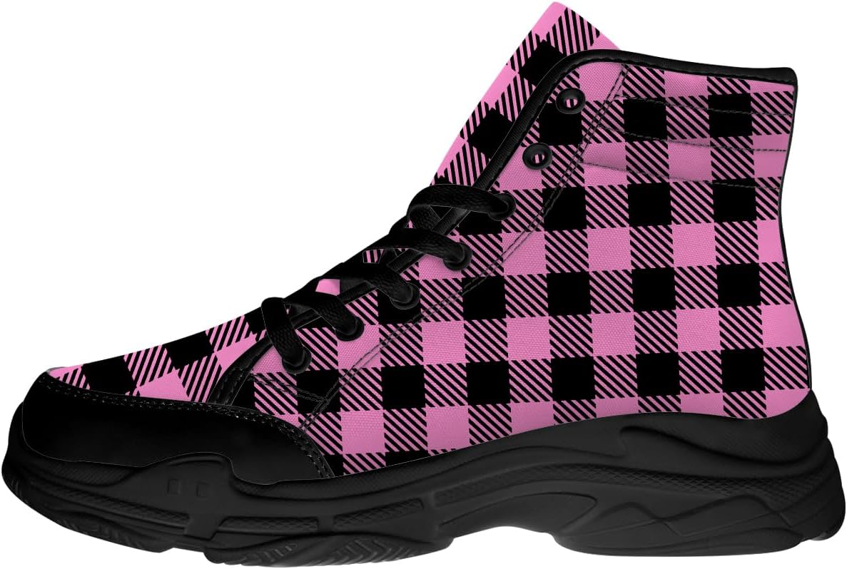 

Мужские и женские кроссовки на высокой подошве в клетку буйвола, текстильные платформы на шнуровке, подарки для него и для нее Generic, розовый