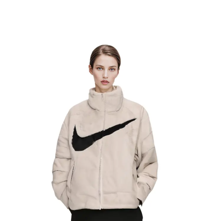Бархатная куртка женская светло-коричневая цвета красного дерева Nike — фото 4