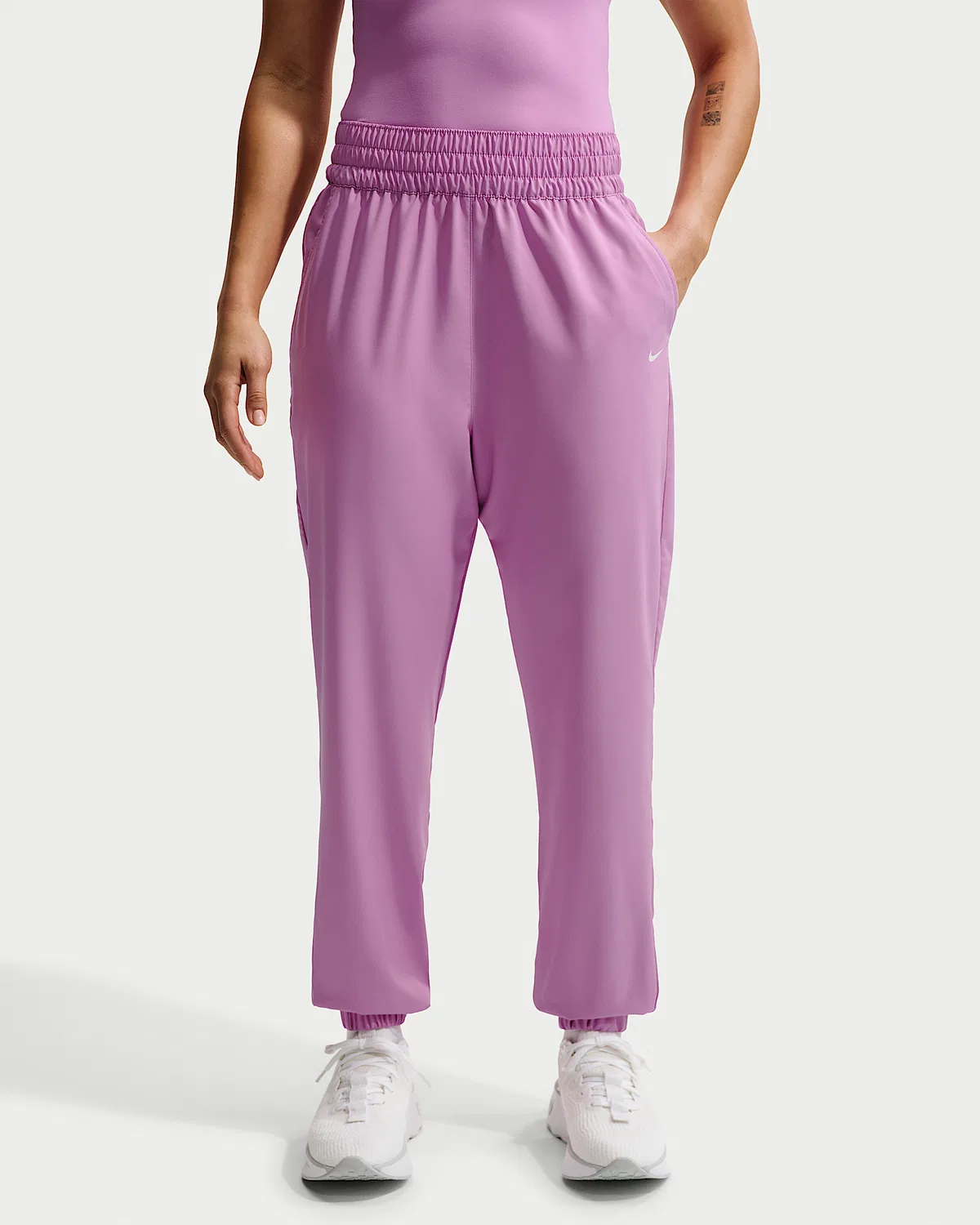 Женские джоггеры Nike One Dri-FIT с высокой посадкой 7/8, Light Magenta/White — фото 2
