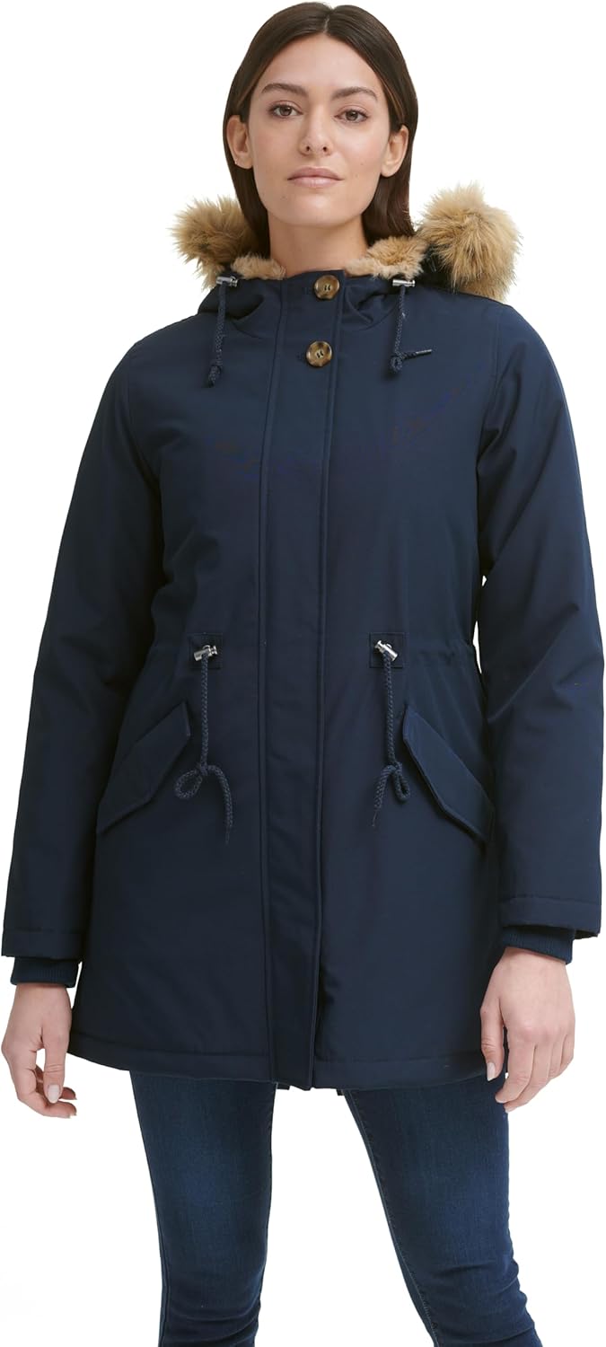 

Levi's Женская парка с капюшоном на искусственном меху, Navy