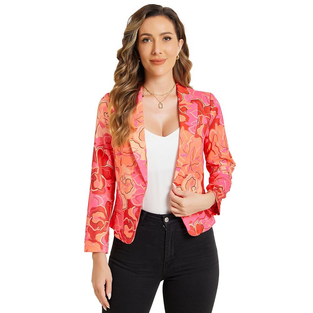 

Женский пиджак с открытым передом и цветочным принтом ALLEGRA K, цвет Hot Pink Floral