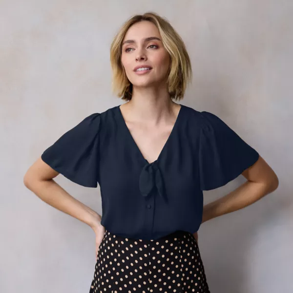 

Женский тканый топ с завязками спереди и рукавами-крылышками Lc Lauren Conrad, цвет midnight madness