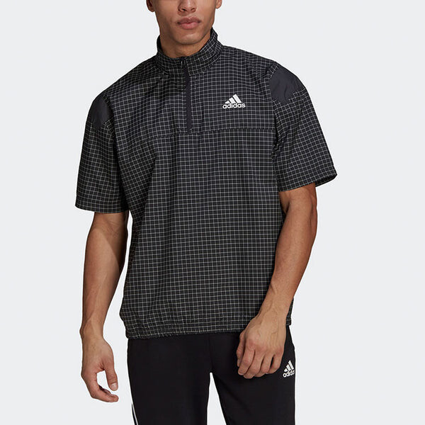 Футболка m primeblue tee contrasting colors half zipper sports stylish short sleeve black Adidas, черный — фото 2