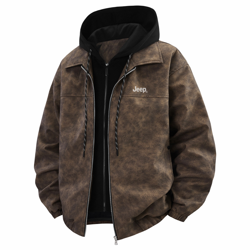 

Кожаная куртка Unisex с капюшоном Moderate Jeep, coffee