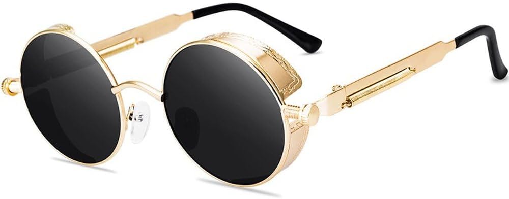 

Классические солнцезащитные очки в стиле стимпанк для мужчин и женщин, винтажные, с круглой металлической оправой, высокое качество, защита от УФ-излучения UV400 HVTVTLA, Gold