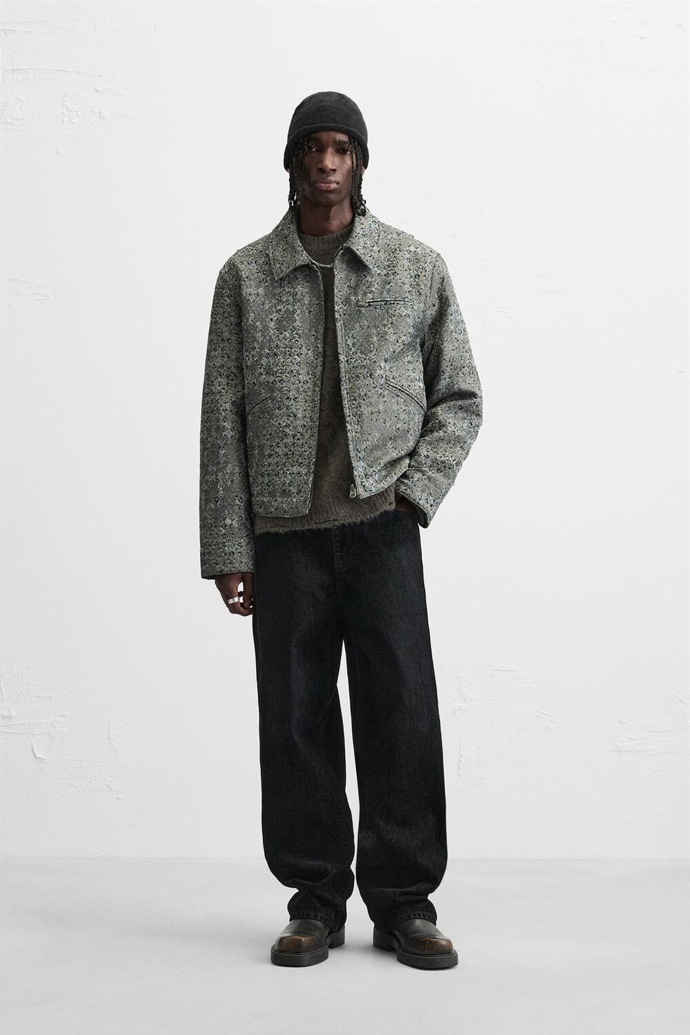 

Укороченная жаккардовая куртка ZARA, синий/черный