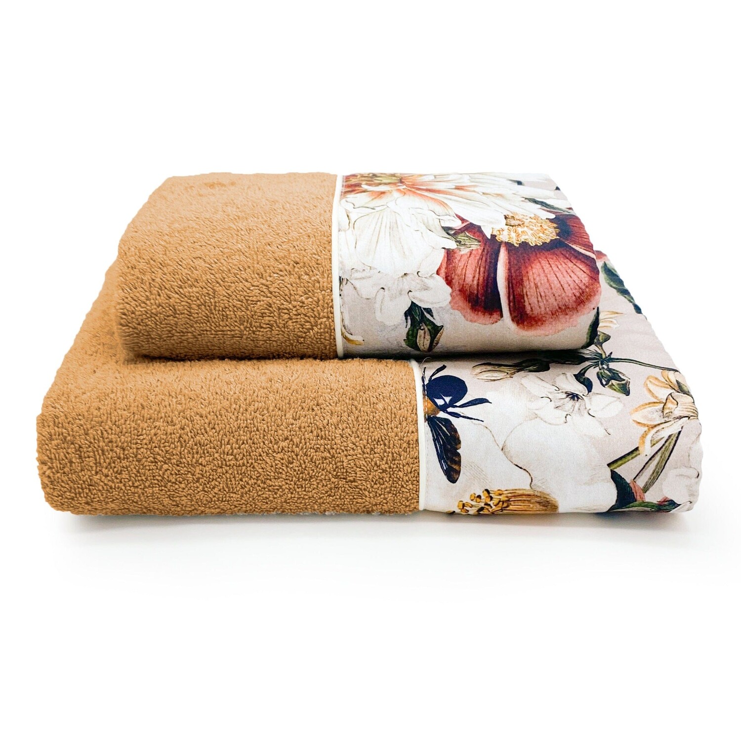 

Пара хлопковых махровых полотенец с цветочным воланом - Dafne Lisola, цвет Miele