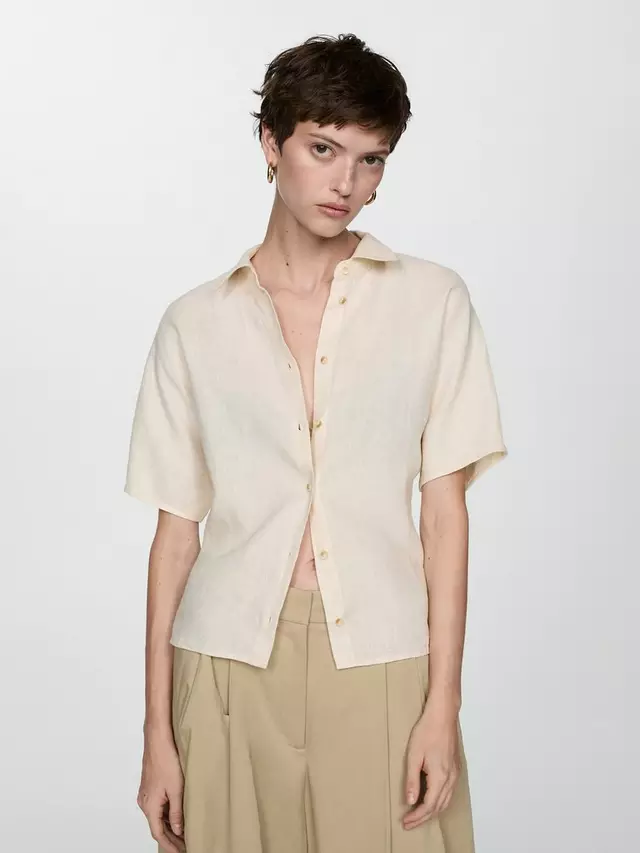 

Рубашка Mango Pai Linen, цвет light pastel brown