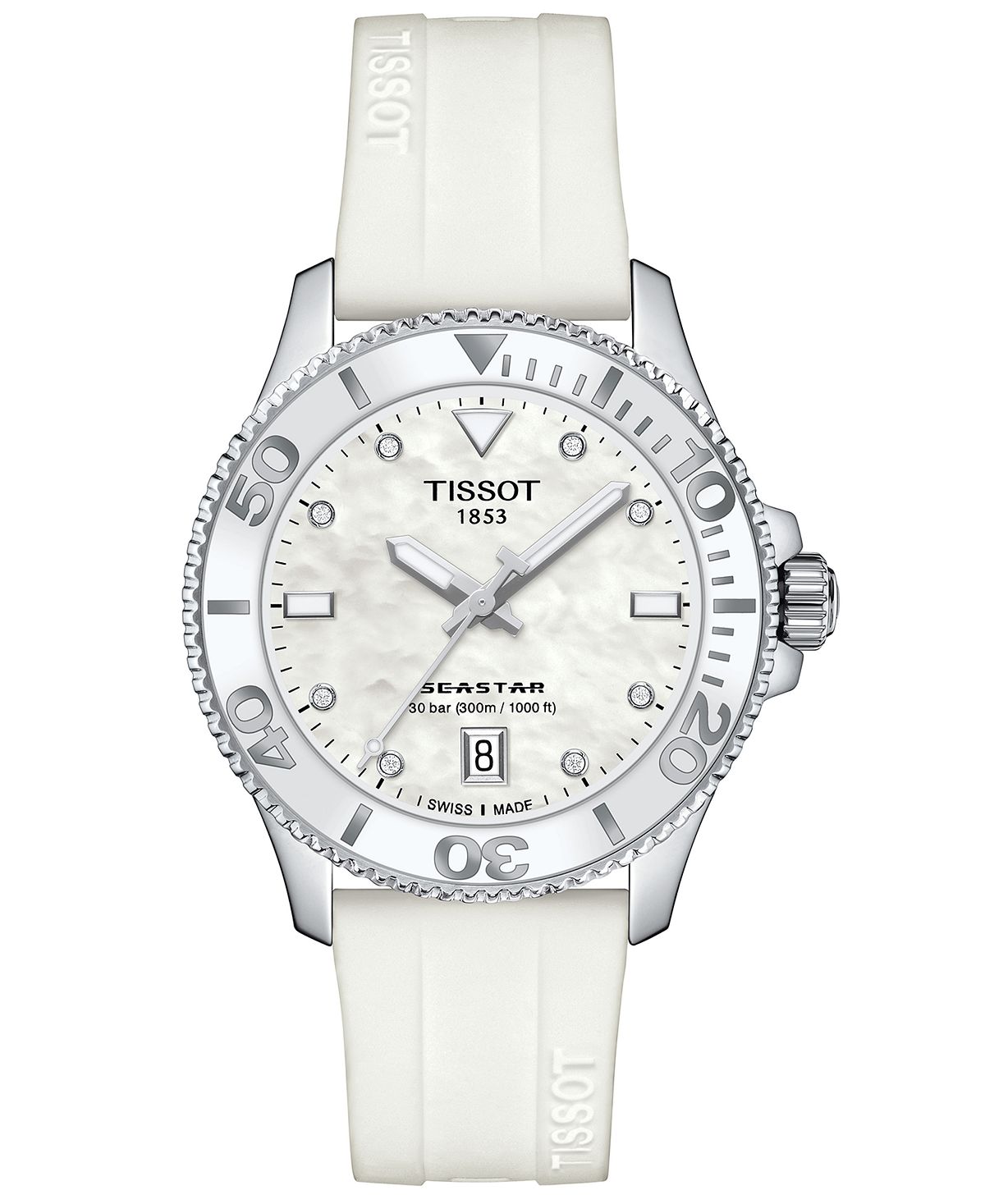 

Женские часы Swiss Seastar 1000 с белым силиконовым ремешком, 36 мм Tissot