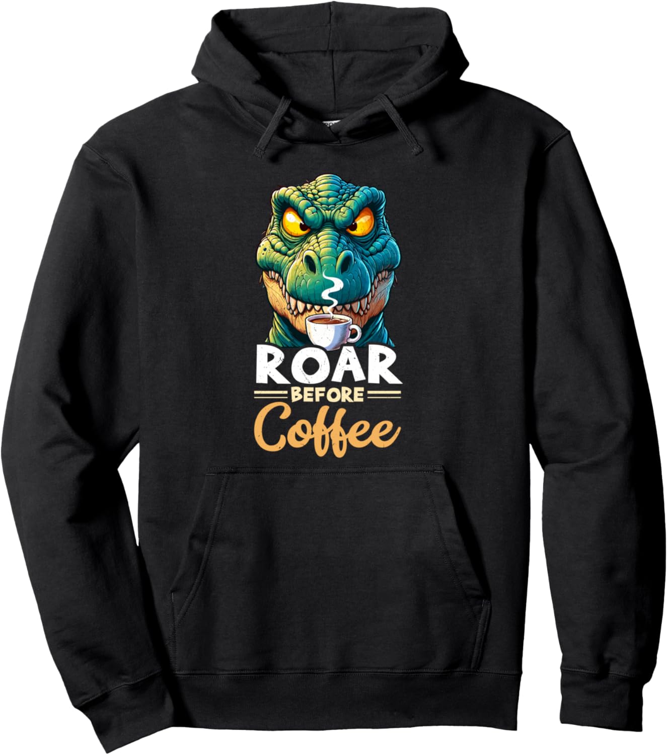 

Худи с изображением сердитого динозавра Трекса и надписью Кофе Grumpy Trex Coffee Hate Mornings Bad Mood, черный