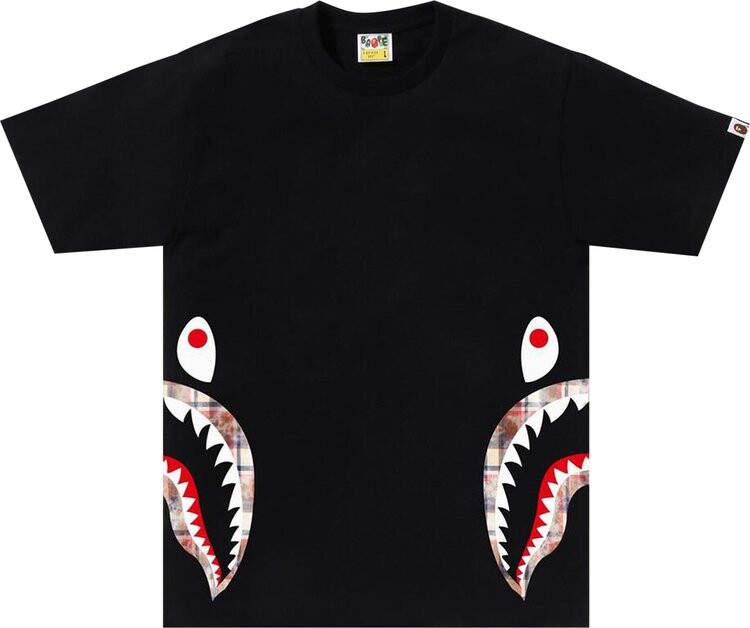 

Футболка BAPE Bleached Check Side Shark 'Black', черный