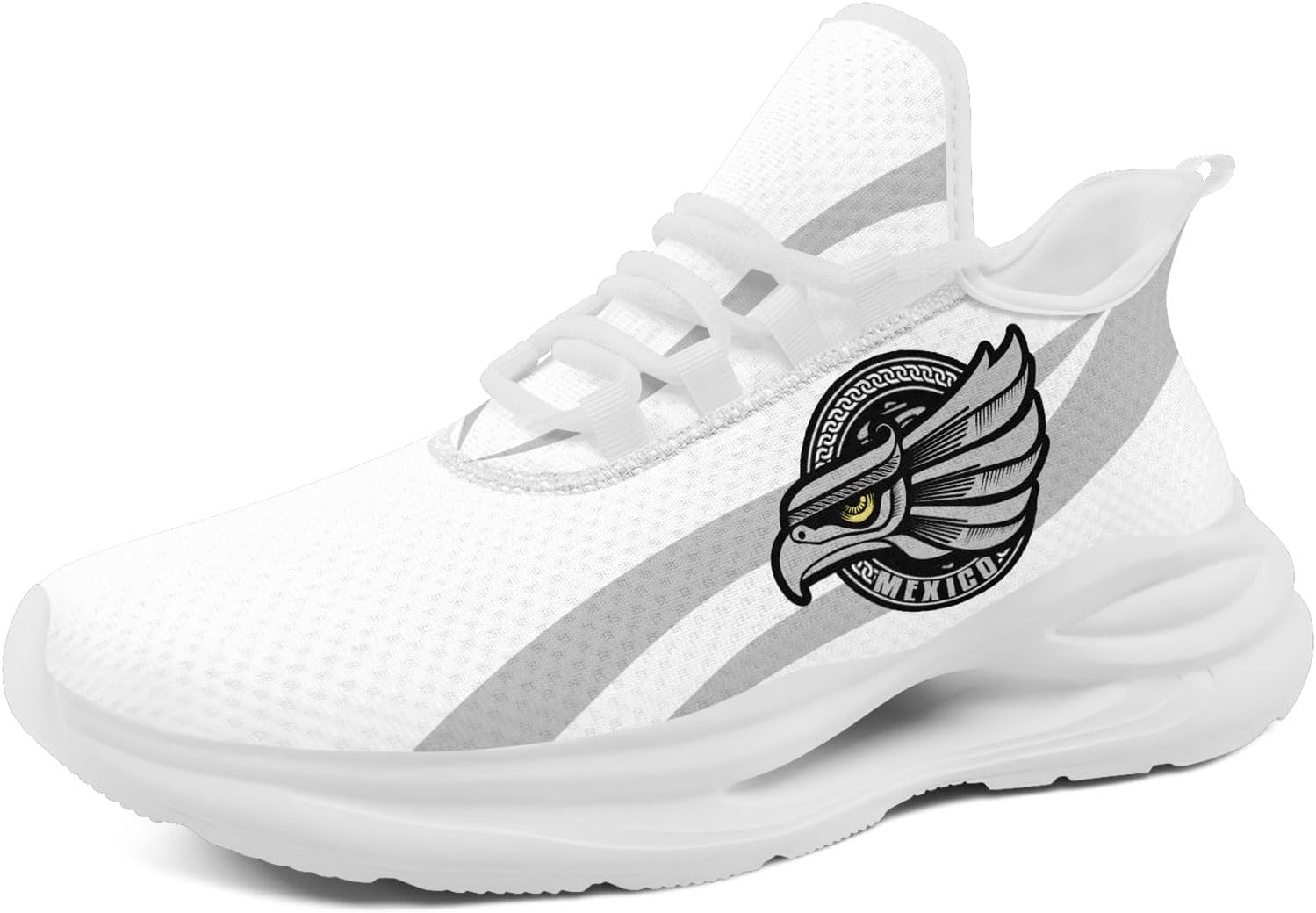 

Кроссовки с флагом Мексики для мужчин и женщин, дышащие сетчатые кеды с изображением знаменитого орла, амортизирующая EVA подошва Awsole, белый/серый