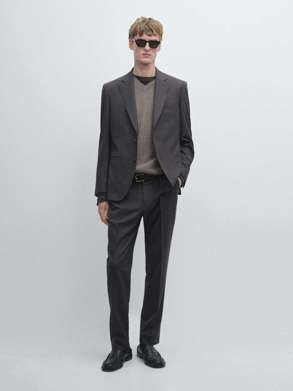 Шерстяной костюмный блейзер Massimo Dutti, charcoal