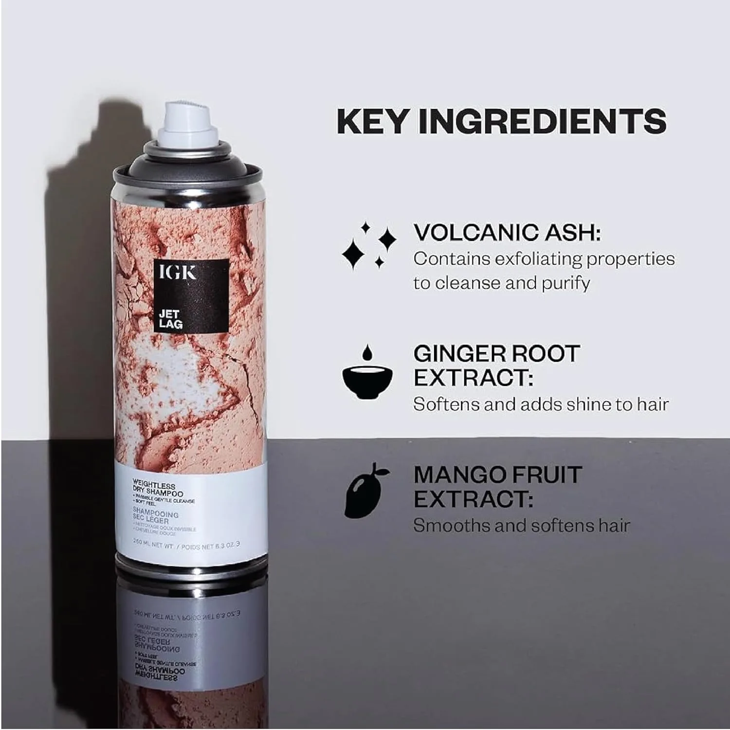 IGK Jet Lag Invisible Dry Shampoo, набор из 2 штук: полноразмерный и дорожный, невесомая формула с вулканическим пеплом для очищения — фото 4