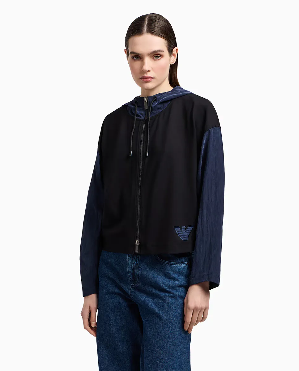 

Женская толстовка на молнии с рукавами и капюшоном из купро Emporio Armani, чёрный