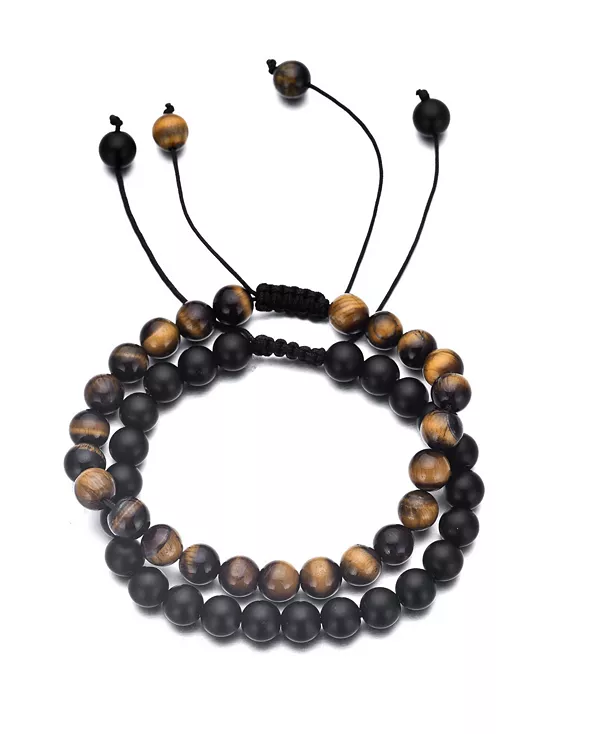 

Комплект регулируемых браслетов из черного и тигрового глаза Adornia, multi