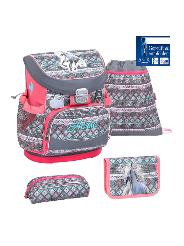 

Belmil Набор из 4 предметов: школьная сумка Horse Aruba Blue серого цвета - (В)36 x (Ш)28 x (Г)17 см