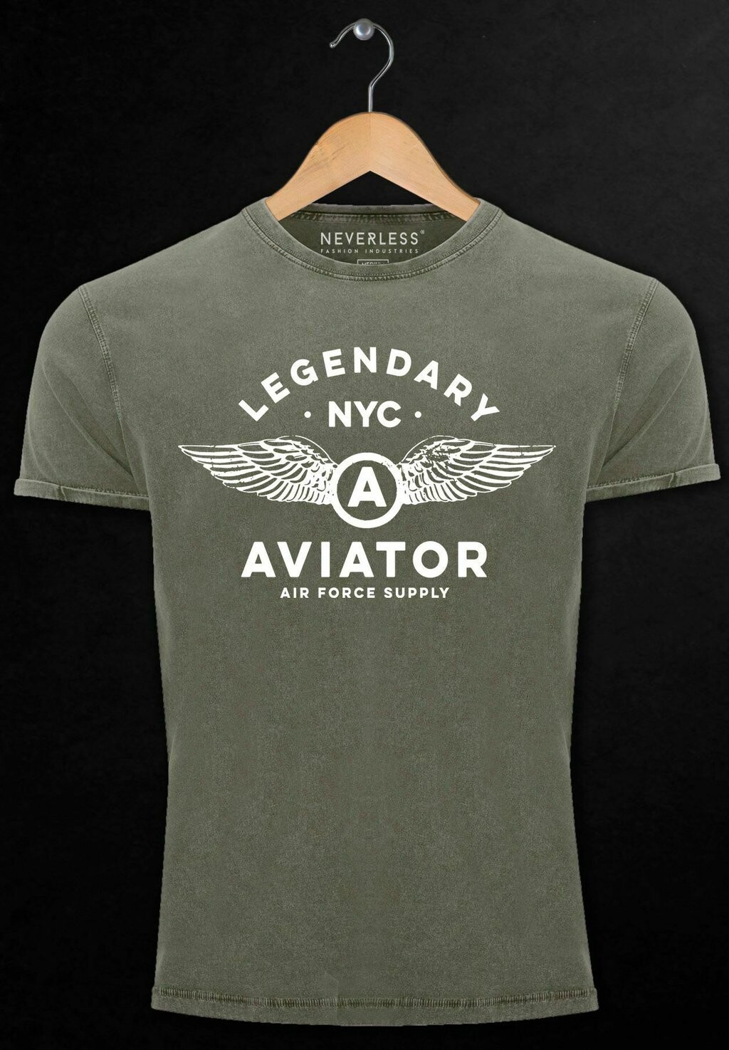 

Футболка с принтом VINTAGE LEGENDARY NYC AVIATOR AIR FORCE LUFTWAFFE F Neverless, оливковый