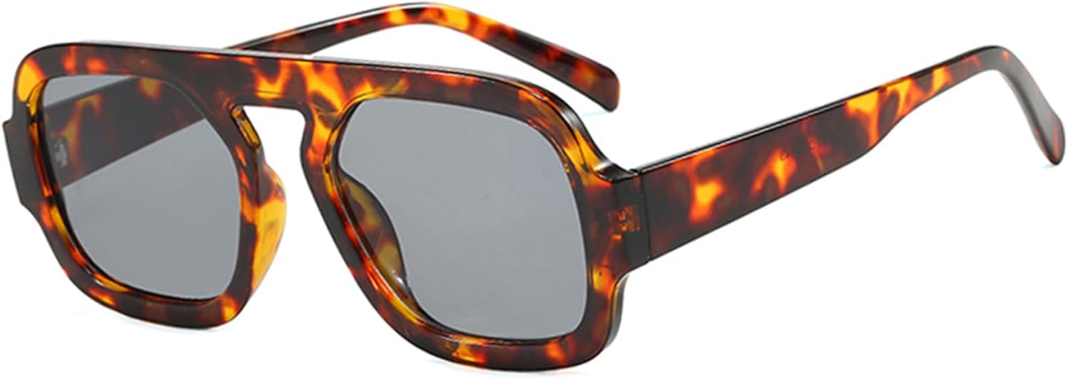 

Модные квадратные солнцезащитные очки-авиаторы для женщин и мужчин в винтажном стиле 70-х годов, дизайнерские солнцезащитные очки с плоской верхней частью Teumire, A05 Leopard Frame/Light Grey Lens