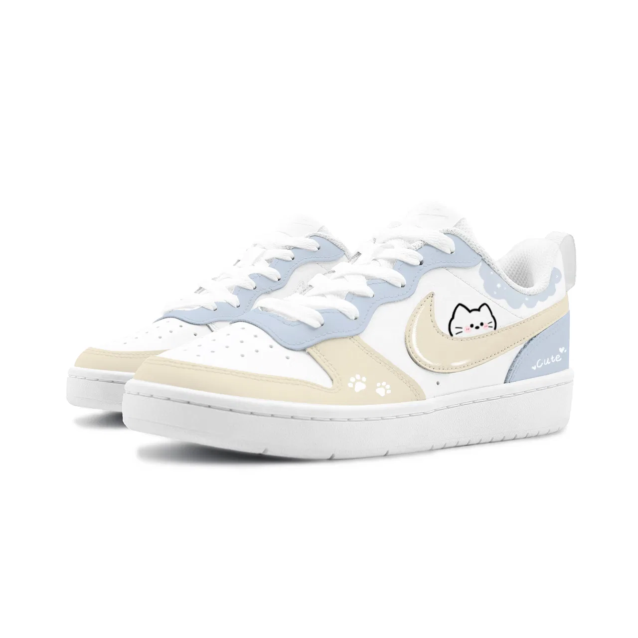 Кроссовки детские для скейтбординга Court Borough Lemon Puff Cloud Cat slip resistant low top, абрикосовый blue, unisex Nike, White Yellow Blue — фото 4