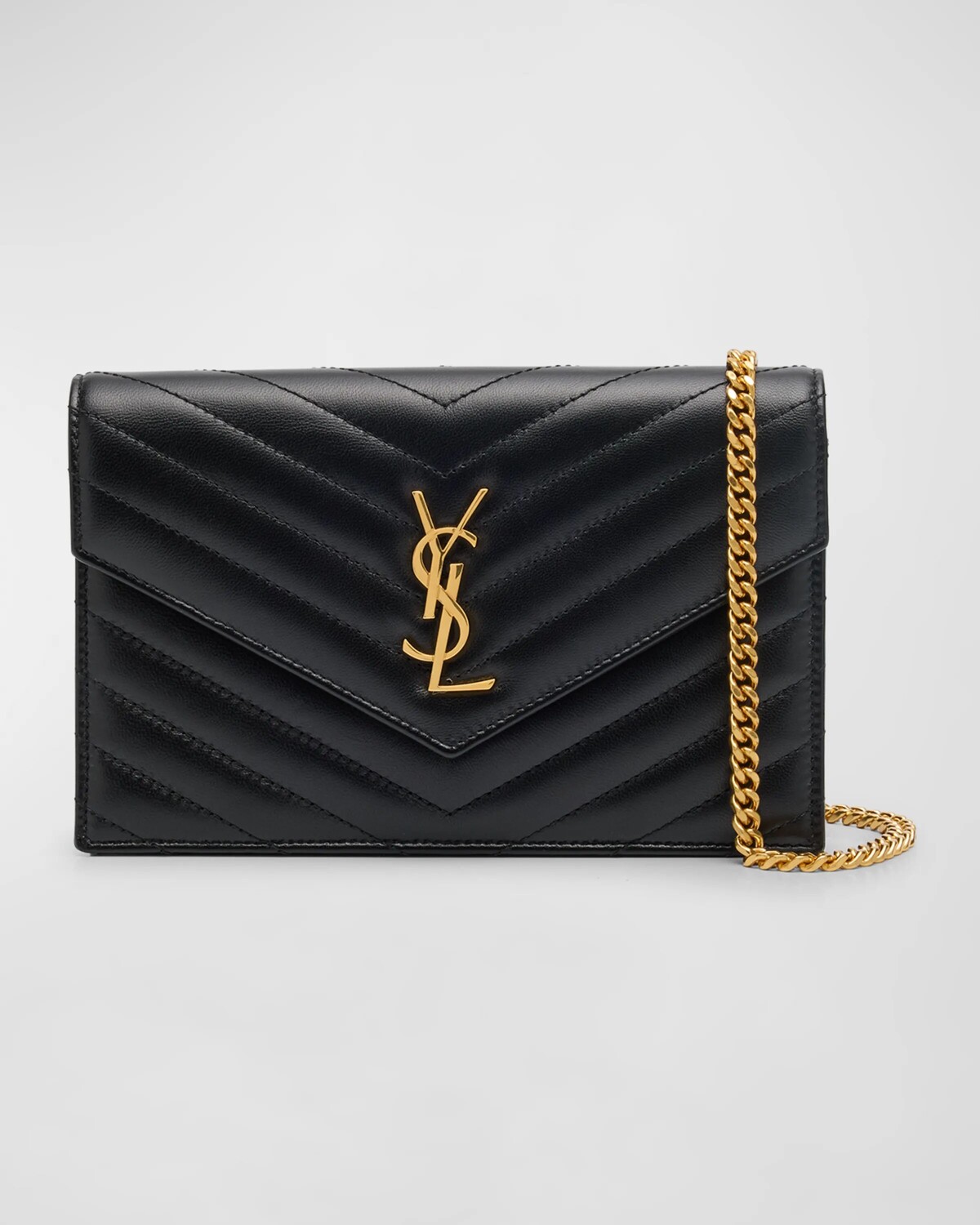 

Маленький кошелек YSL на цепочке из стеганой кожи Saint Laurent, цвет Black