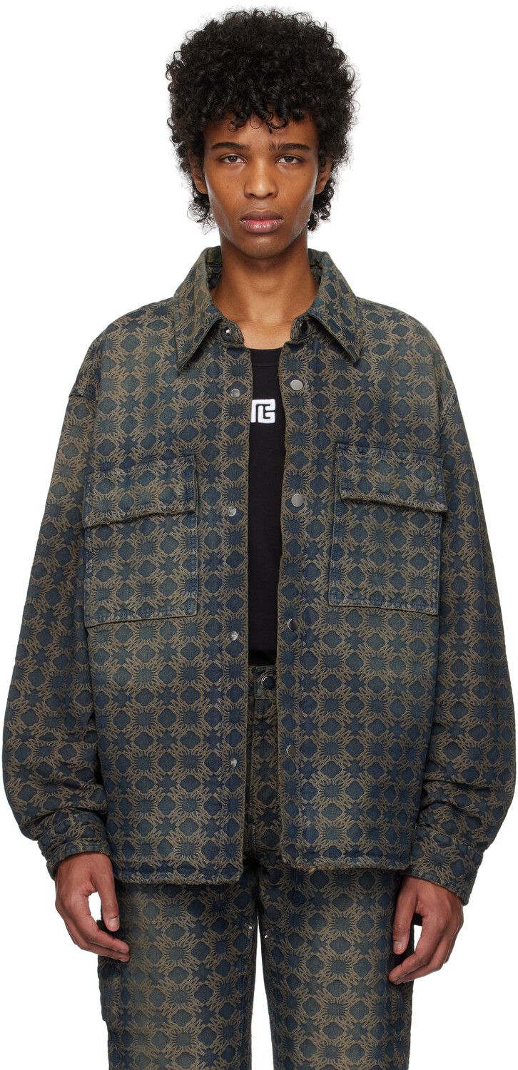 

Джинсовая рубашка-рубашка цвета морской волны и загара MA Quad Jacquard AMIRI