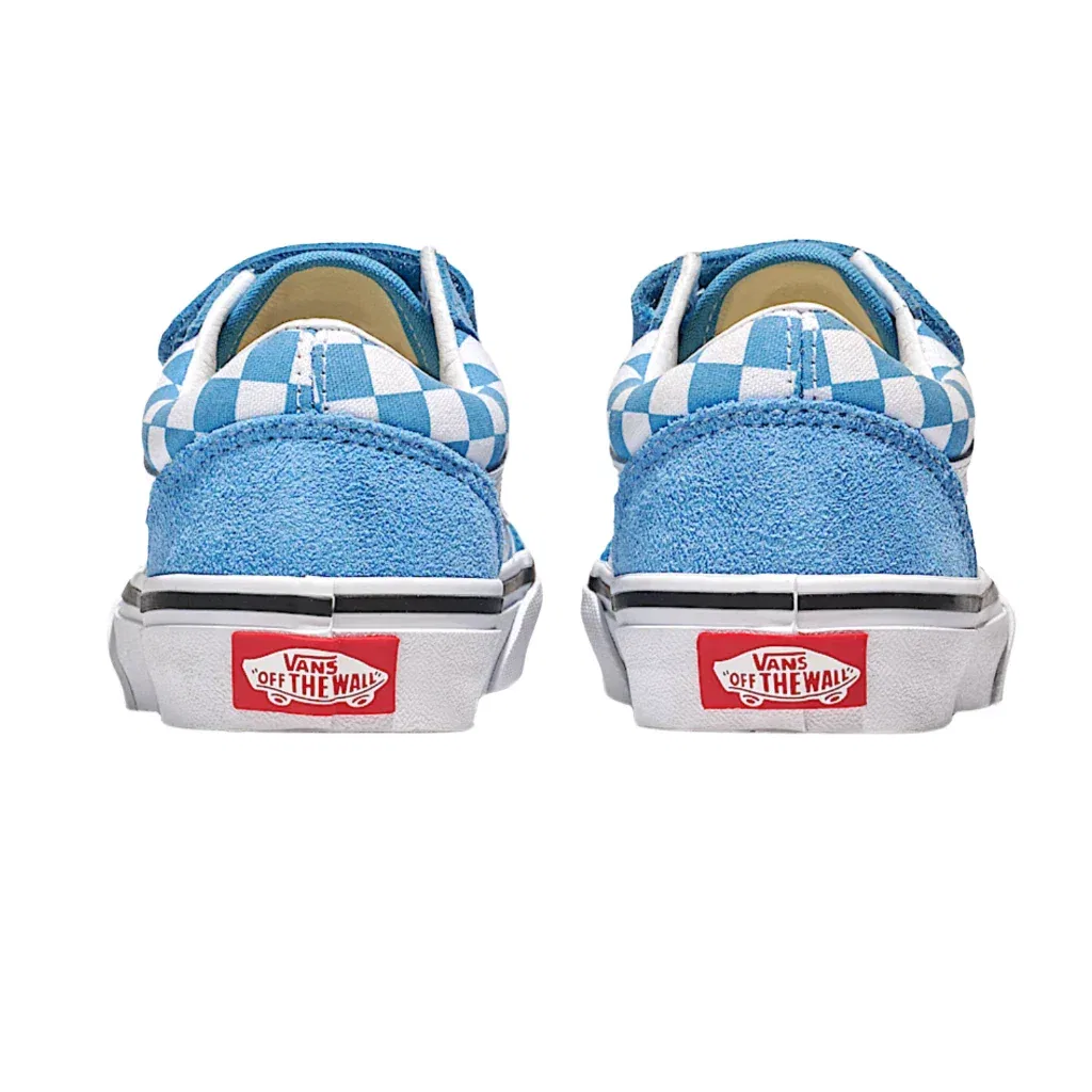 Детские кроссовки Vans Old Skool V, сине-белая клетка, с двойным ремешком, модель HAWK1888 — фото 3