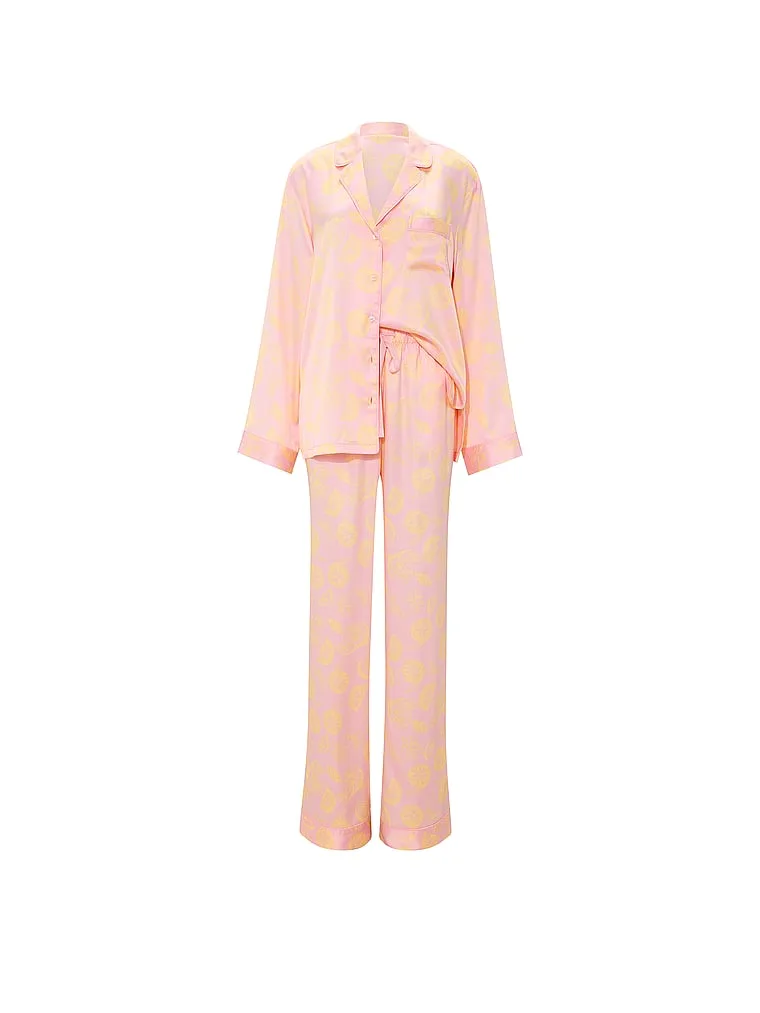 Фирменный атласный длинный пижамный комплект Victoria'S Secret, Signature Satin Pretty Blossom Lemons — фото 4
