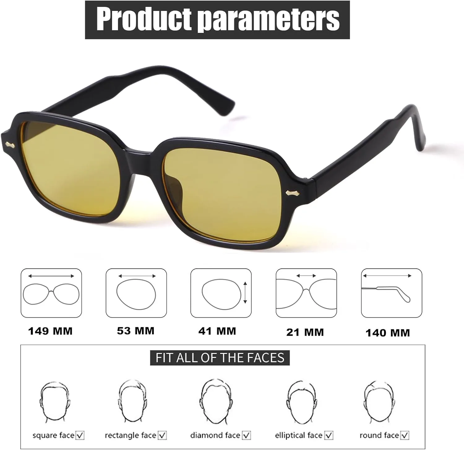 

Солнцезащитные очки ADE WU в стиле ретро, ​​квадратная оправа, для женщин, винтажные, модные, милые, с тонированными линзами, в стиле Y2k, Black Grey/Yellow