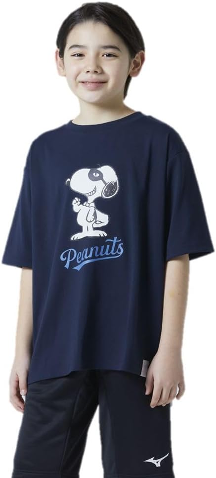 

Футболка Mizuno PEANUTS из переработанного полиэстера, комплект для родителей и детей, с изображением Снупи, темно-синий