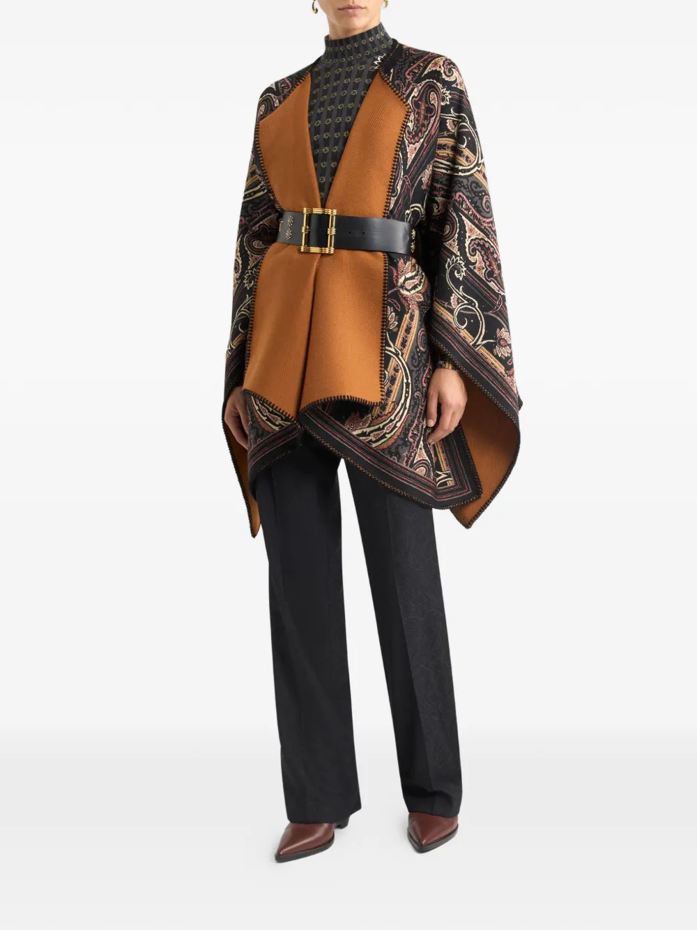Двусторонняя накидка из ткани с узором Etro, коричневый — фото 4