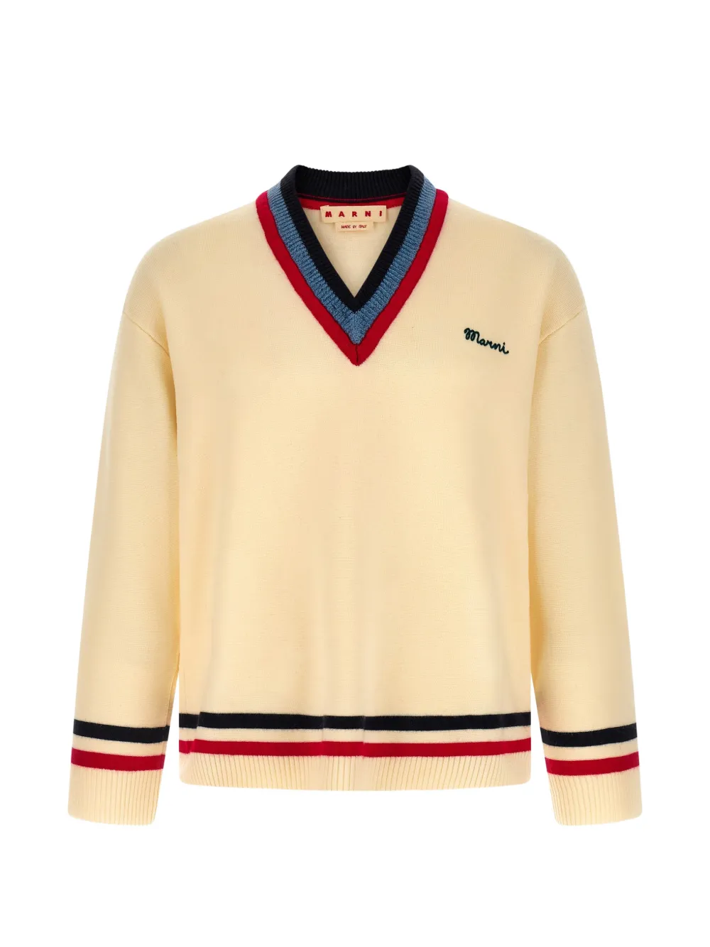

Вязаный свитер с вышивкой и V-образным вырезом Marni, бежевый