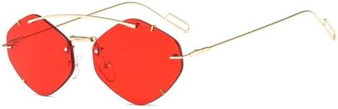 

Ретро овальные металлические солнцезащитные очки для мужчин и женщин в стиле стимпанк, без оправы, многоугольные очки для женщин, модные очки с защитой от УФ-излучения UV400 MTZJH, Red